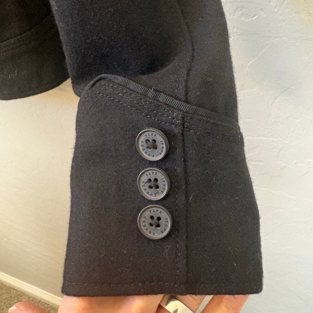 Pepe Jeans London Double Breasted Black Wool Blend Military Pea Coat Jacket XS - Picture 11 of 16